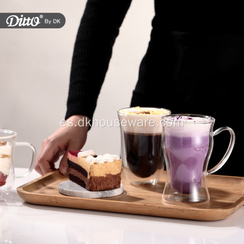 Taza de cristal de té de doble pared personalizada con asa